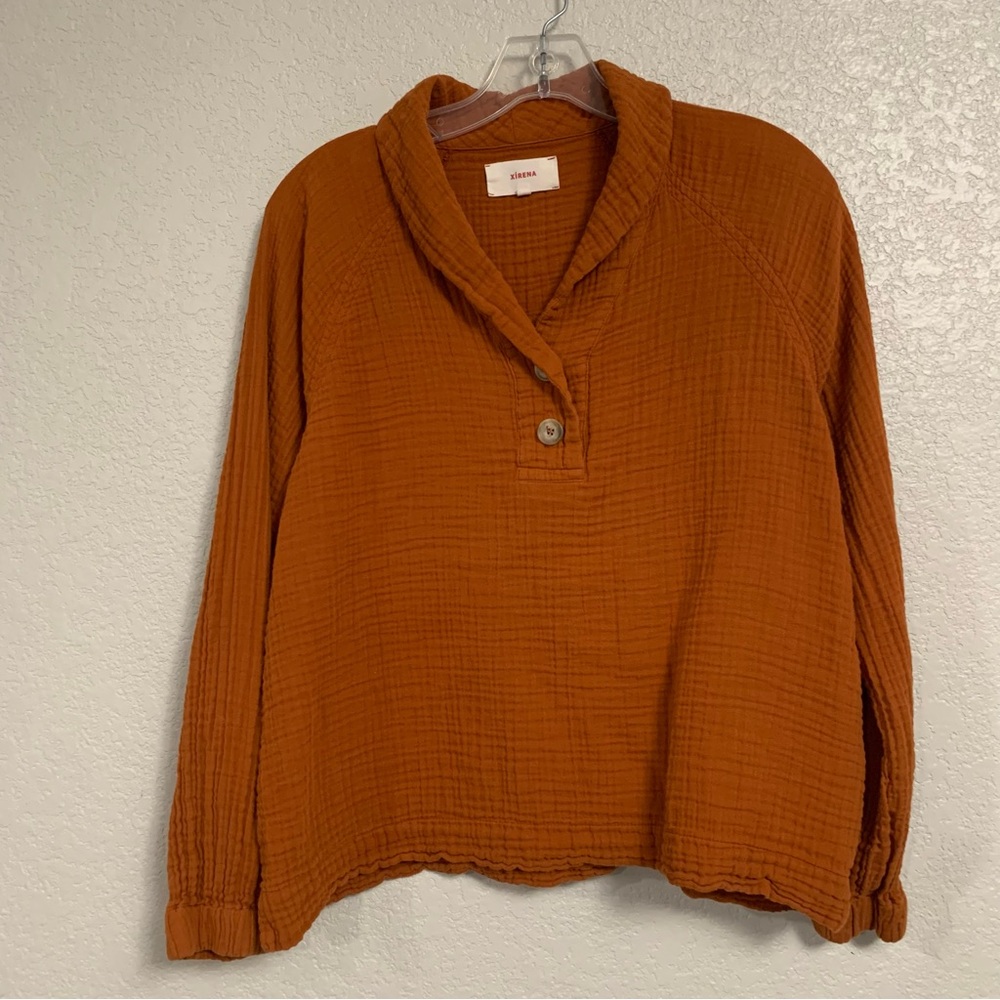 Xirena Qwynn Top Womens XS Gauze Oversized Shawl Collar Popover Ginger Boho